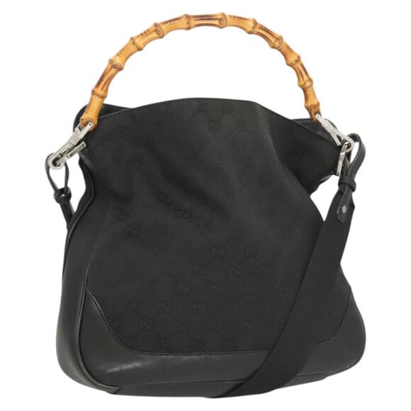 GUCCI GG Canvas Bamboo Hand Bag Black Silver 001 001 - Picture 1 of 16